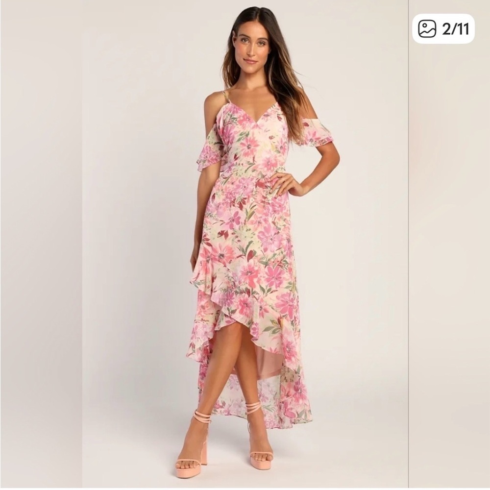 Lulus Floral Pink Ruffle Sleeve dress